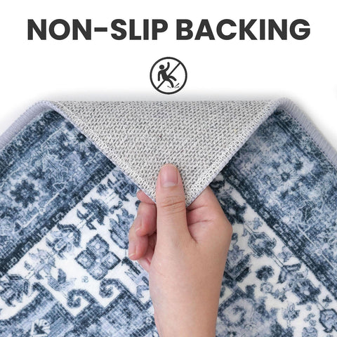 SIILOOM low-pile soft blue rug ready for barefoot comfort