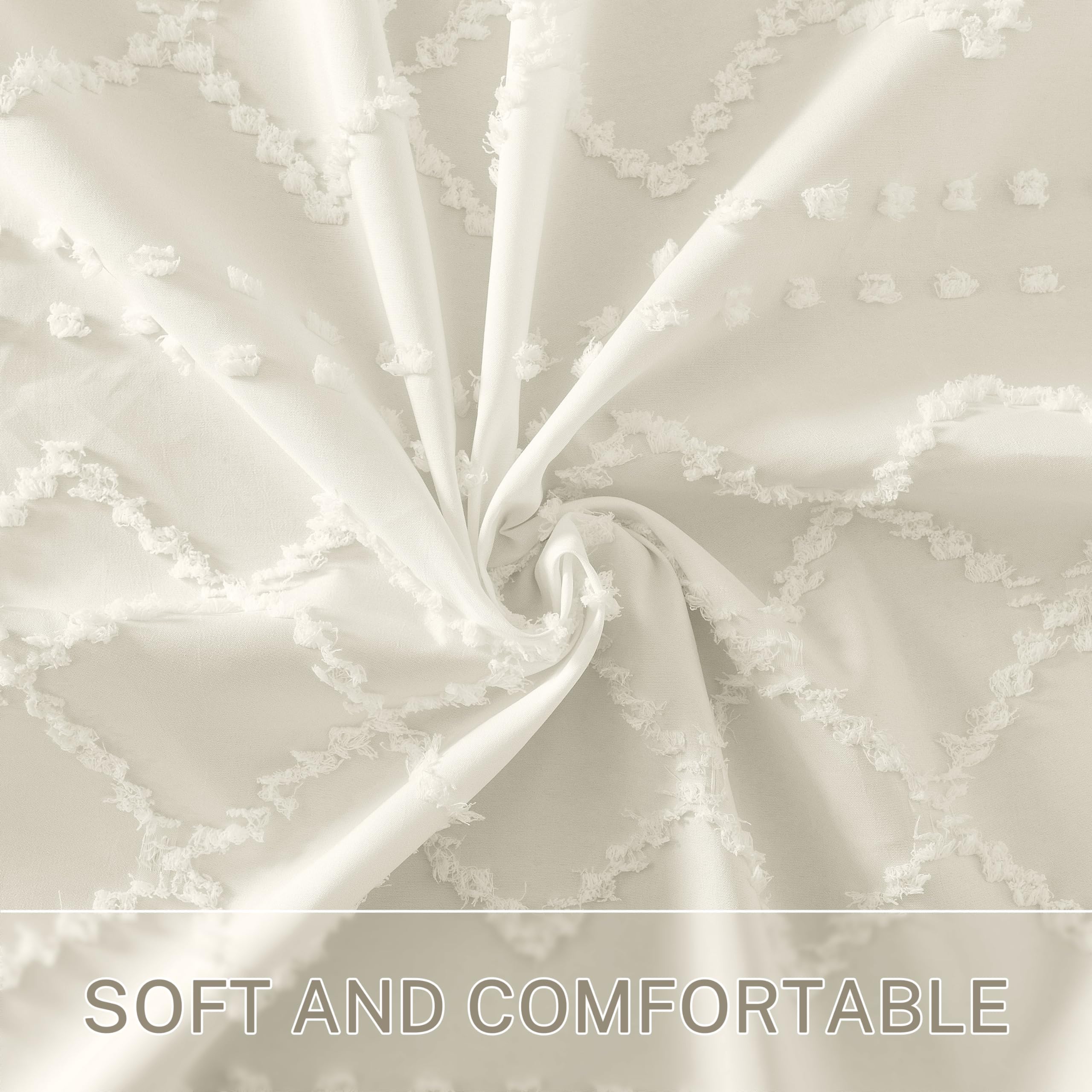 Siiluminisoy Cream Boho Shower Curtain texture closeup highlights tufted chevron weave and soft fabric.