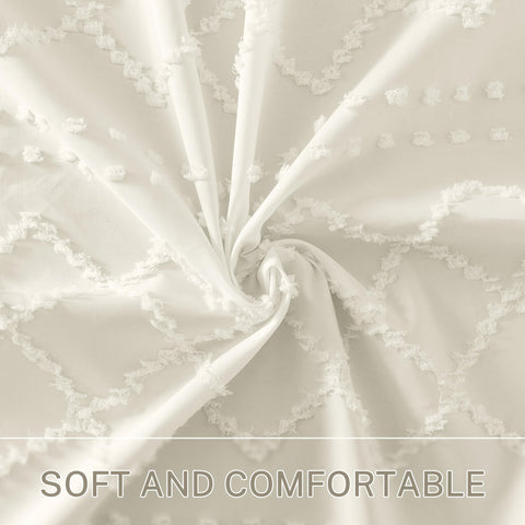 Siiluminisoy Cream Boho Shower Curtain texture closeup highlights tufted chevron weave and soft fabric.