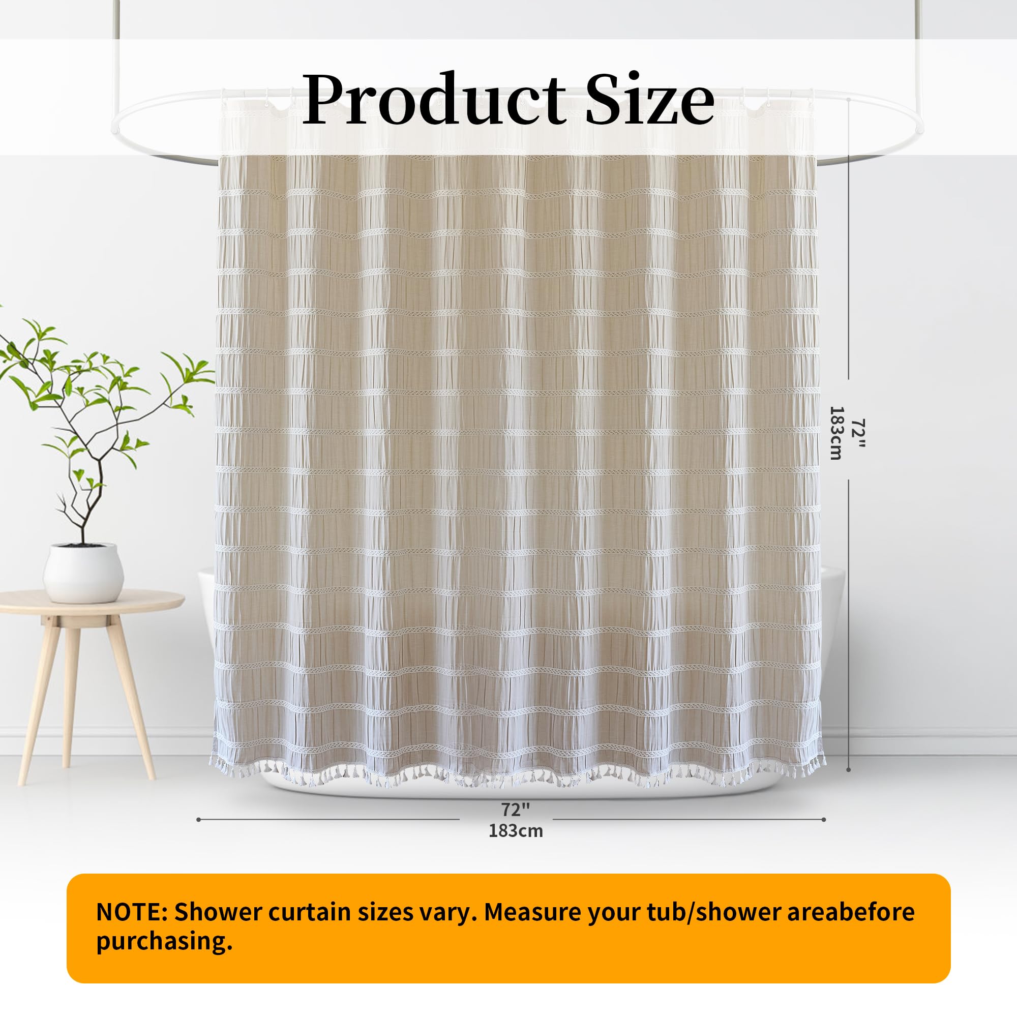 Siiluminisoy Cream Shower Curtain lifestyle shot in country-inspired bathroom.