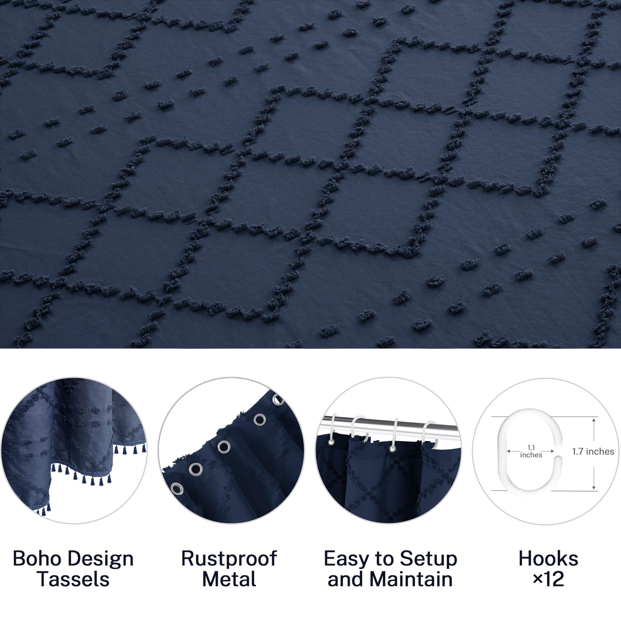 Siiluminisoy navy blue curtain in bathroom setup creates a calming, stylish focal point.