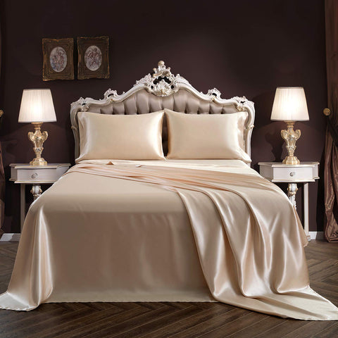 SiinvdaBZX beige satin sheets in a calm bedroom setting