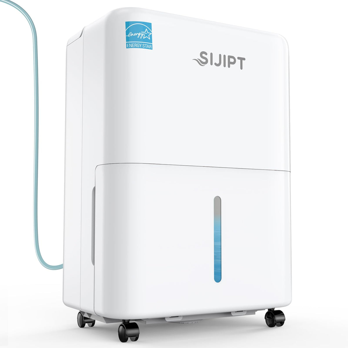 Sijipt 80-pint dehumidifier front view for efficient basement humidity control.