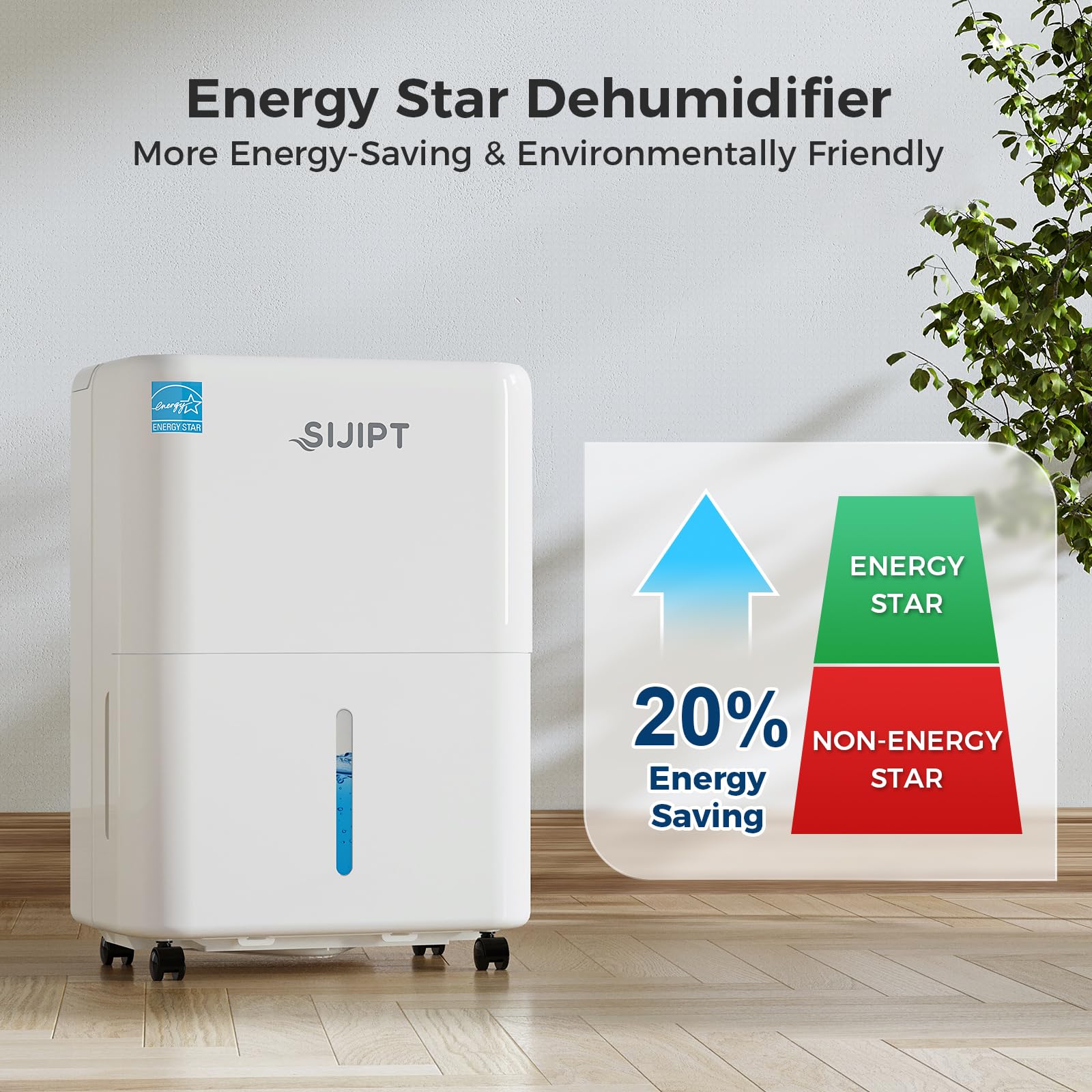 Quiet operation at 45 dB, ideal for living rooms and bedrooms.