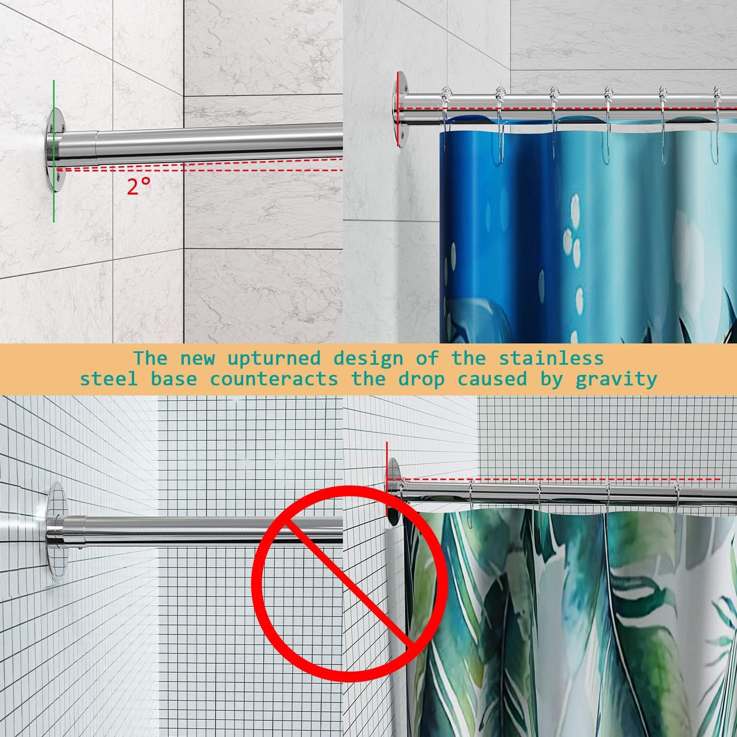 Flange base detail on Sikaiqi shower rod prevents sagging and wobble