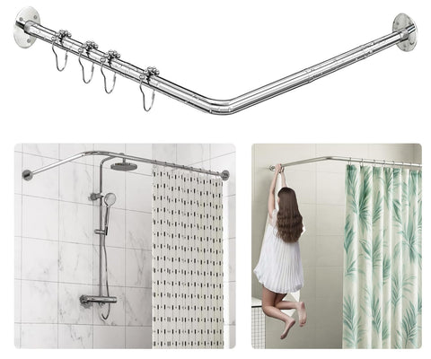 Sikaiqi L-shaped shower rod front view shows compact corner design for small bathrooms