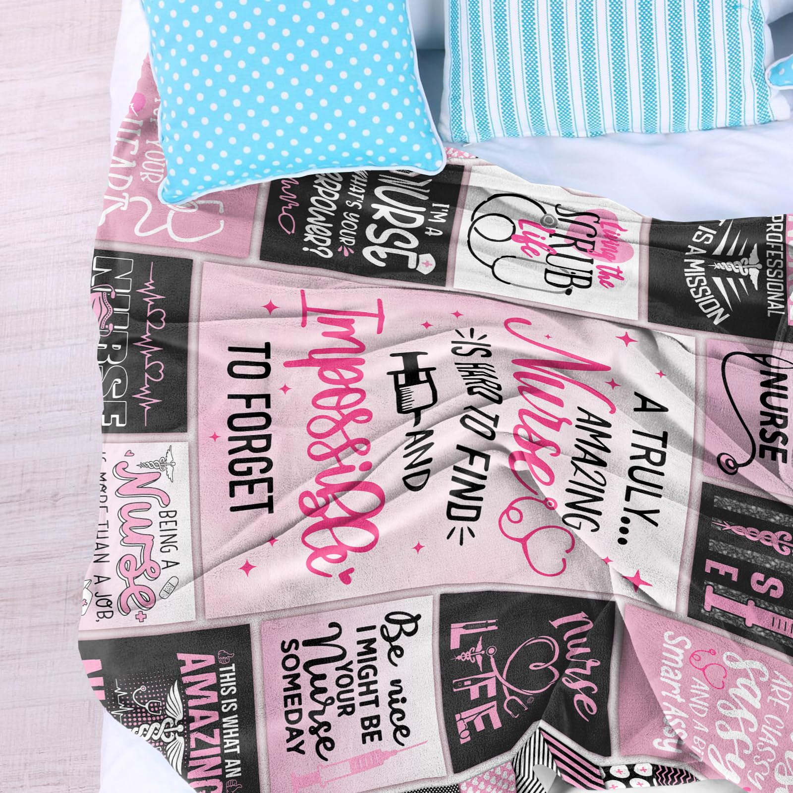SIKLTY nurse gifts throw blanket on bed for downtime at home.