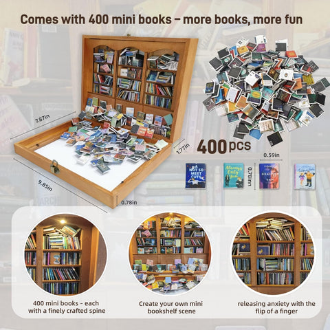 Silanit Anxiety Bookshelf features 400 removable mini books for tactile organization