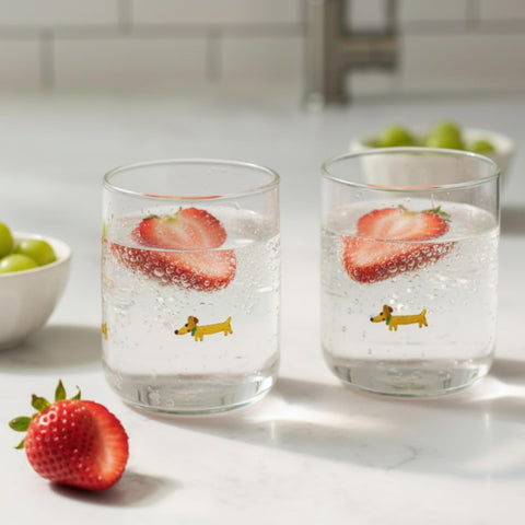SiliFine dachshund pattern glass 14oz brightens table decor