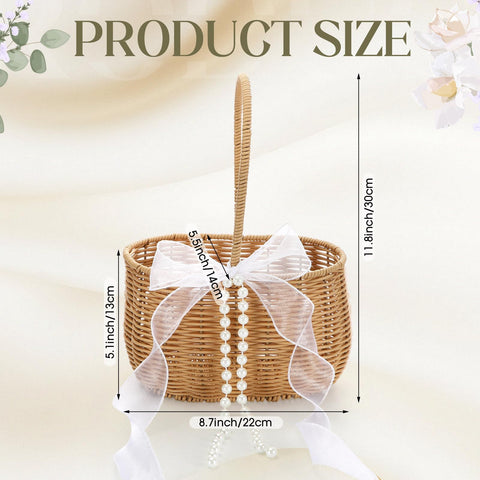 SiliFine flower girl basket with bows and pearls adds elegant charm.