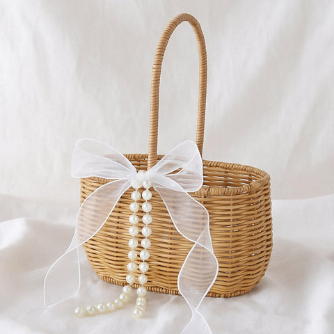 SiliFine wicker basket with petal carrier for flower girl ceremonies.