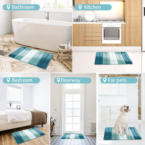 SiliPacks turquoise rug complements bathrooms, bedrooms, and kitchens.