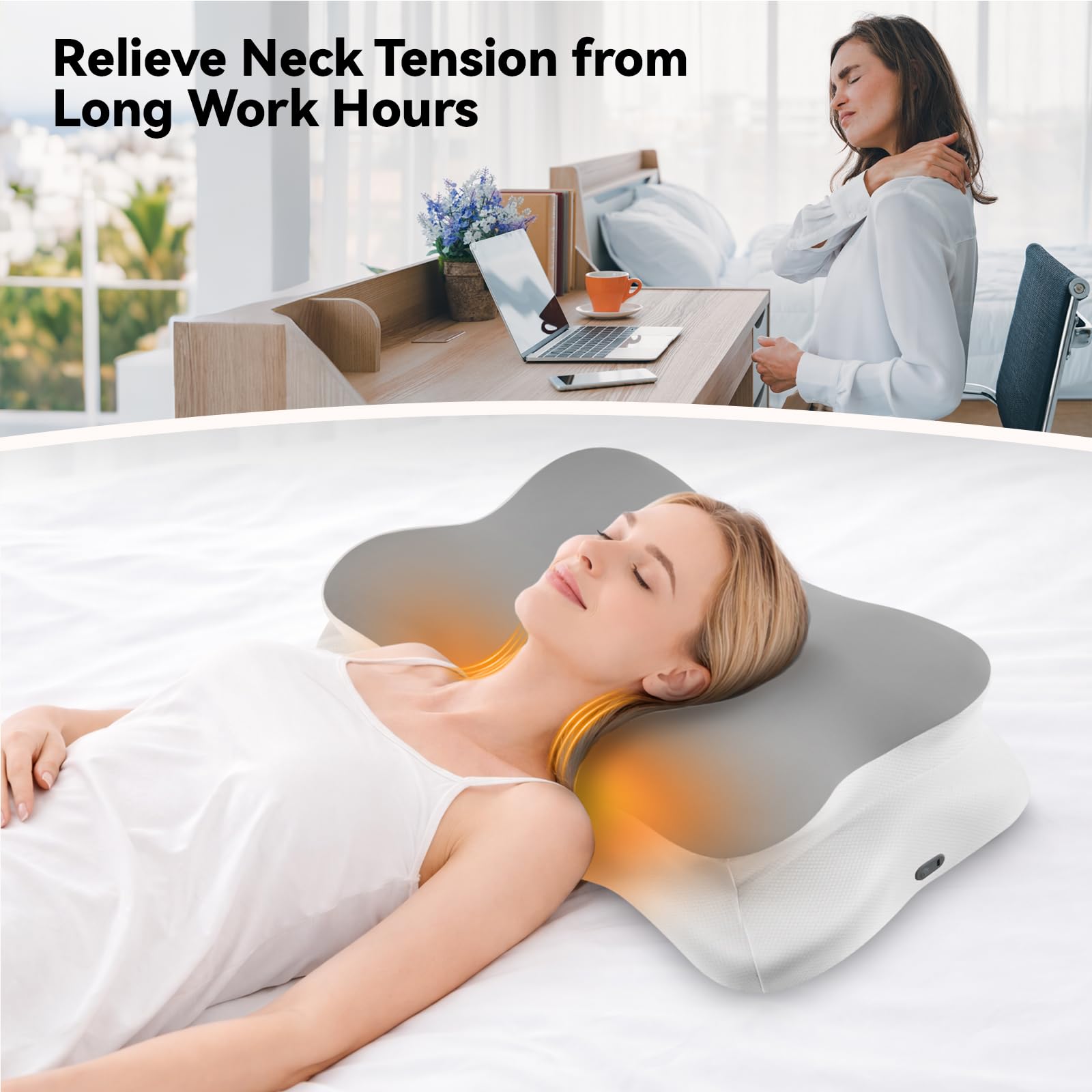 Silkena cervical pillow contour design highlights ergonomic support for better neck alignment.