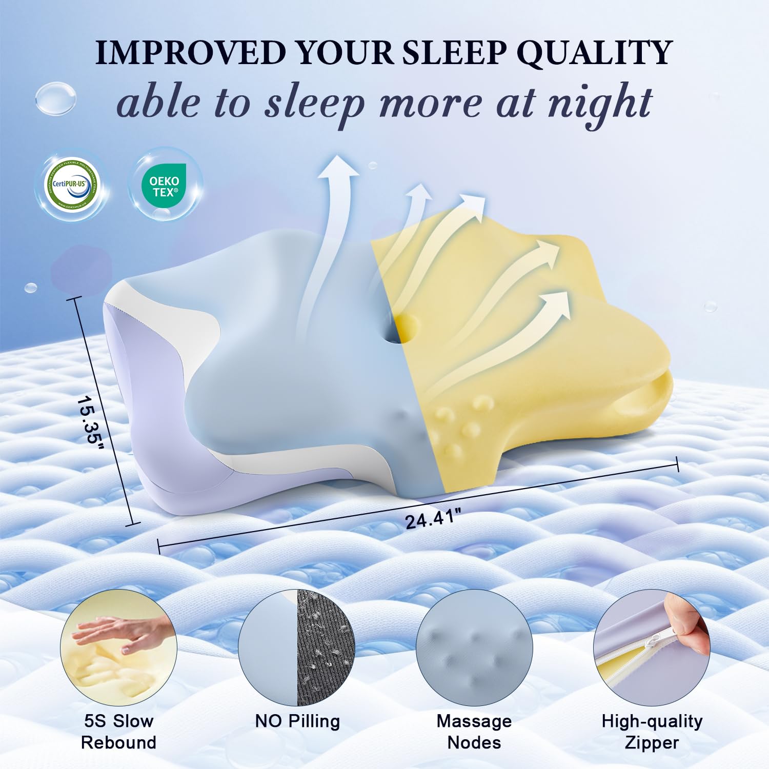 Silkena pillow with massage nodes targets tension relief during sleep.