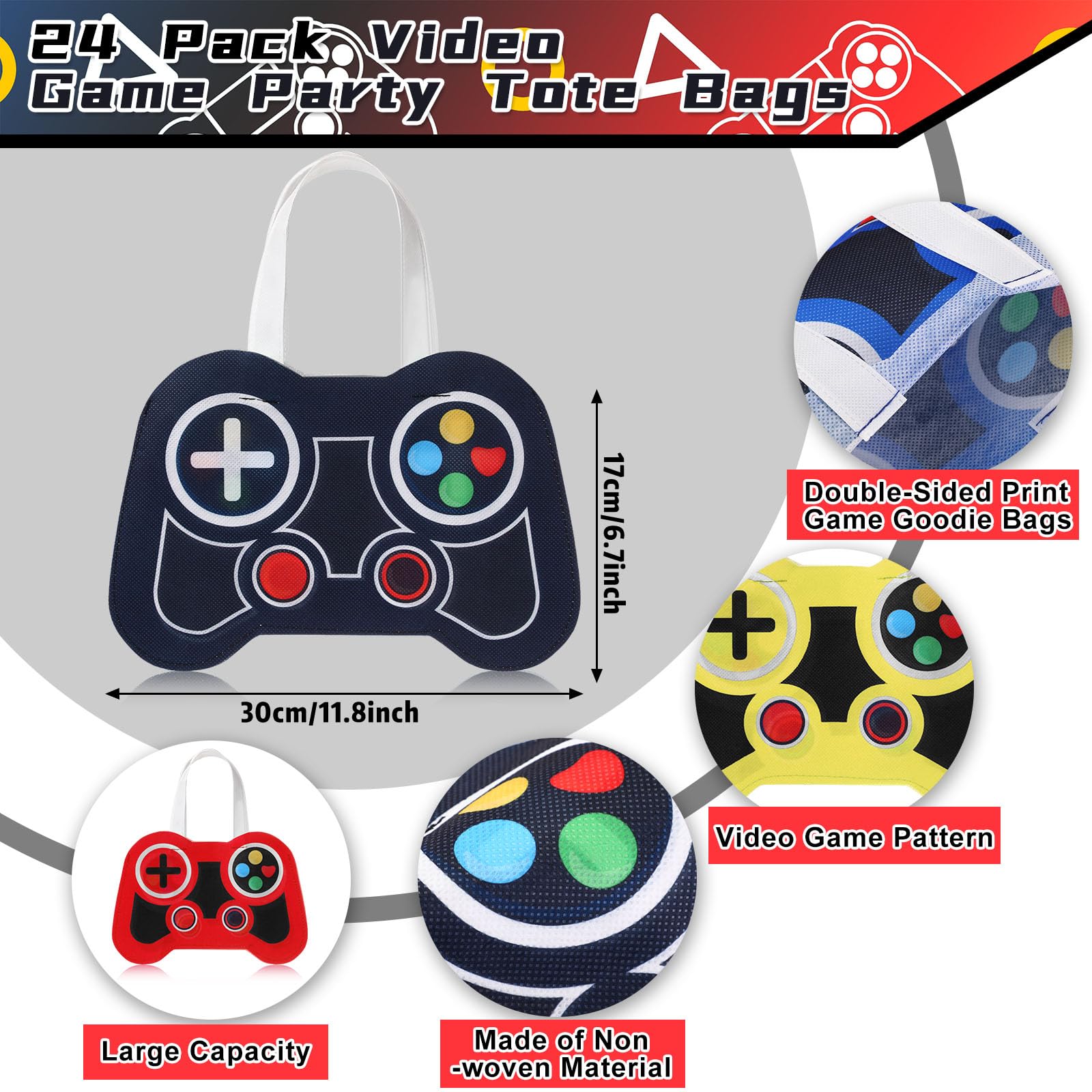 Silkfly blue video game party bag with handle, ideal for snacks and prizes.