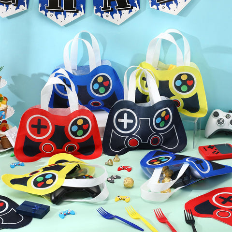 Silkfly yellow video game party bag with handle for bright party decor.