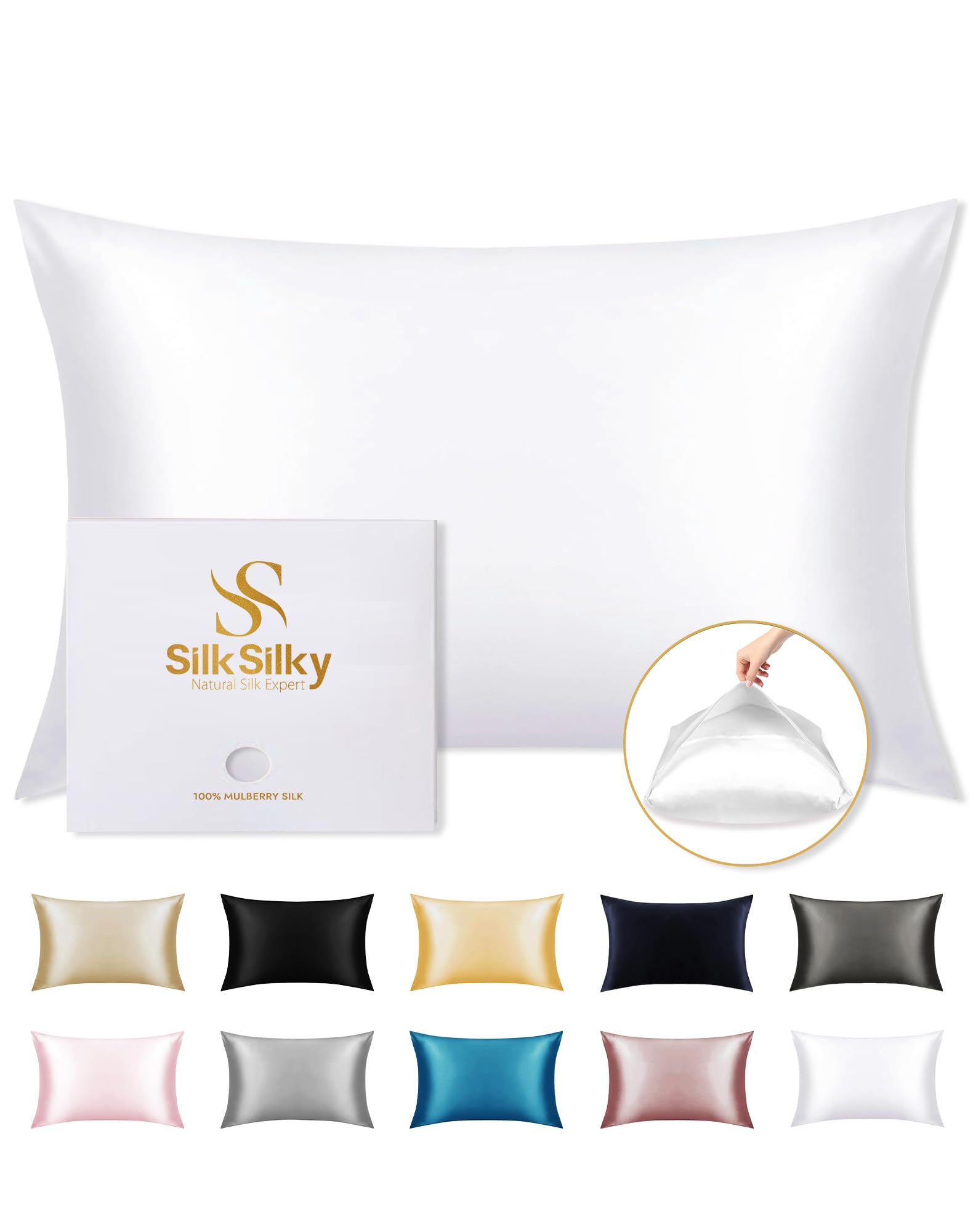 SilkSilky silk pillowcase with breathable weave for cooling sleep.