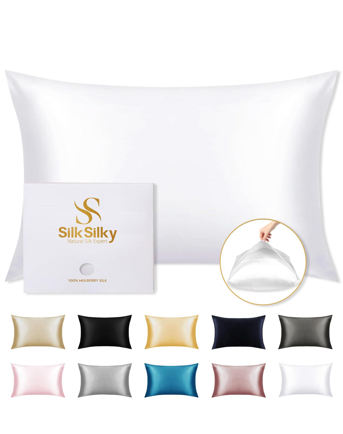 SilkSilky silk pillowcase with breathable weave for cooling sleep.