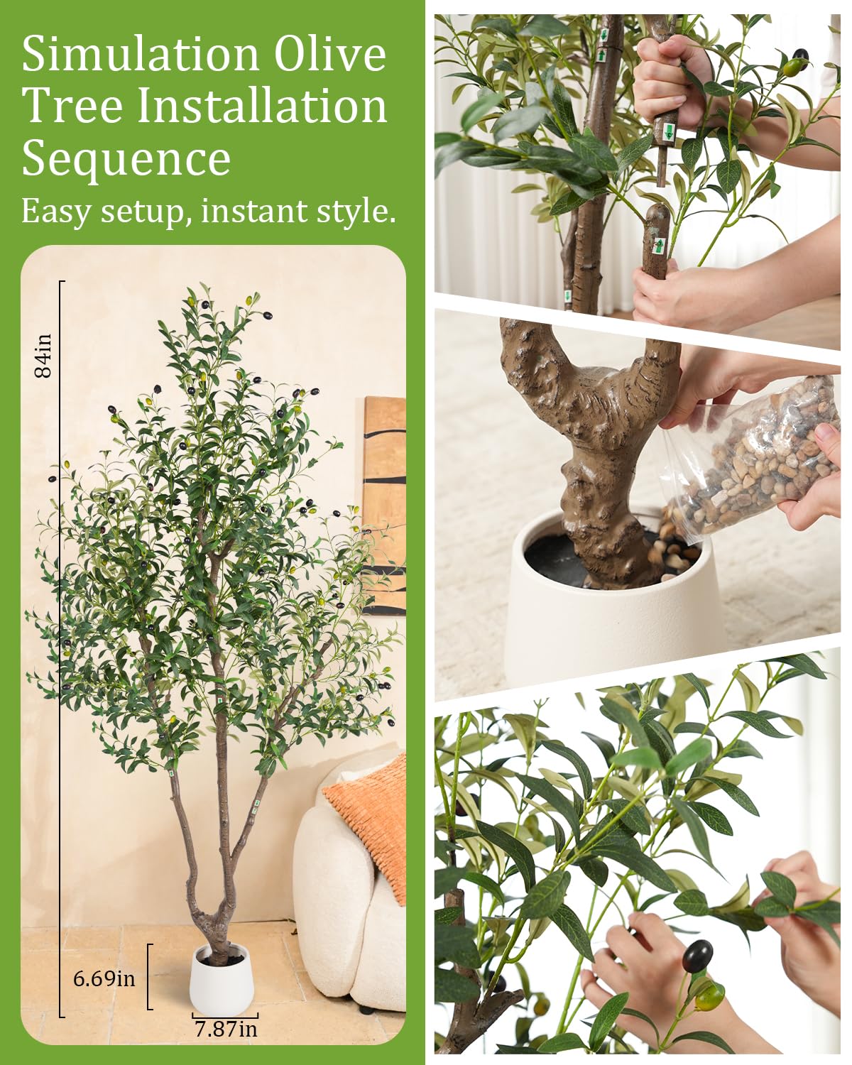 Weighted base stabilizes the Sillaff olive tree for year-round display
