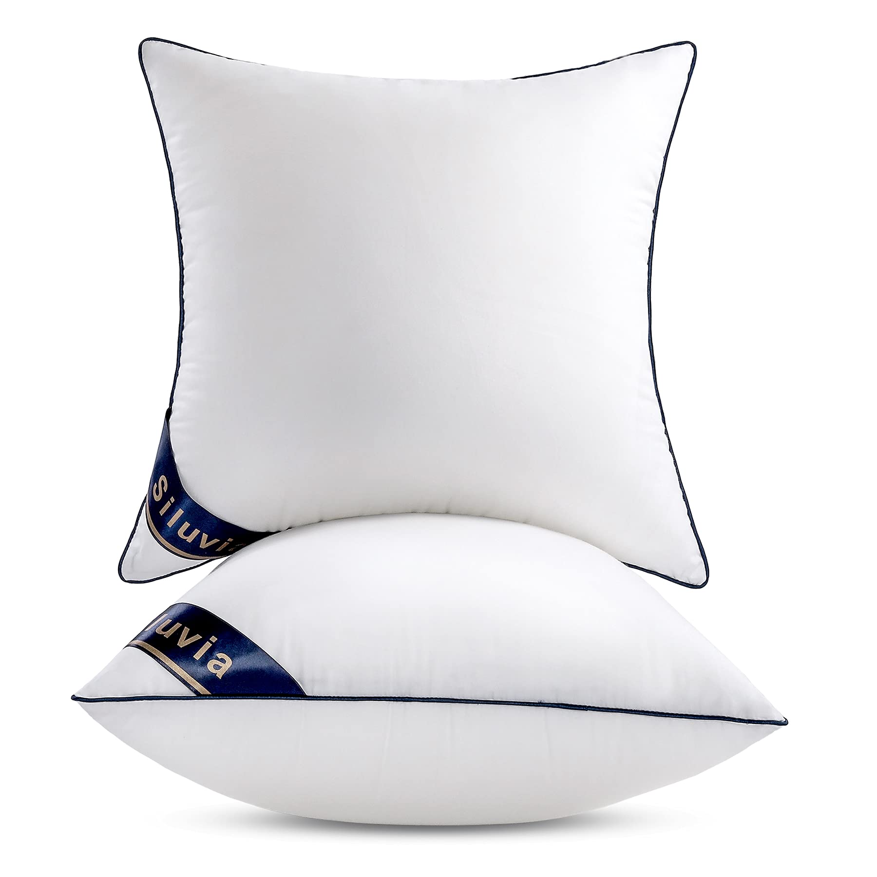 Siluvia 22x22 pillow inserts paired on sofa for cozy support.