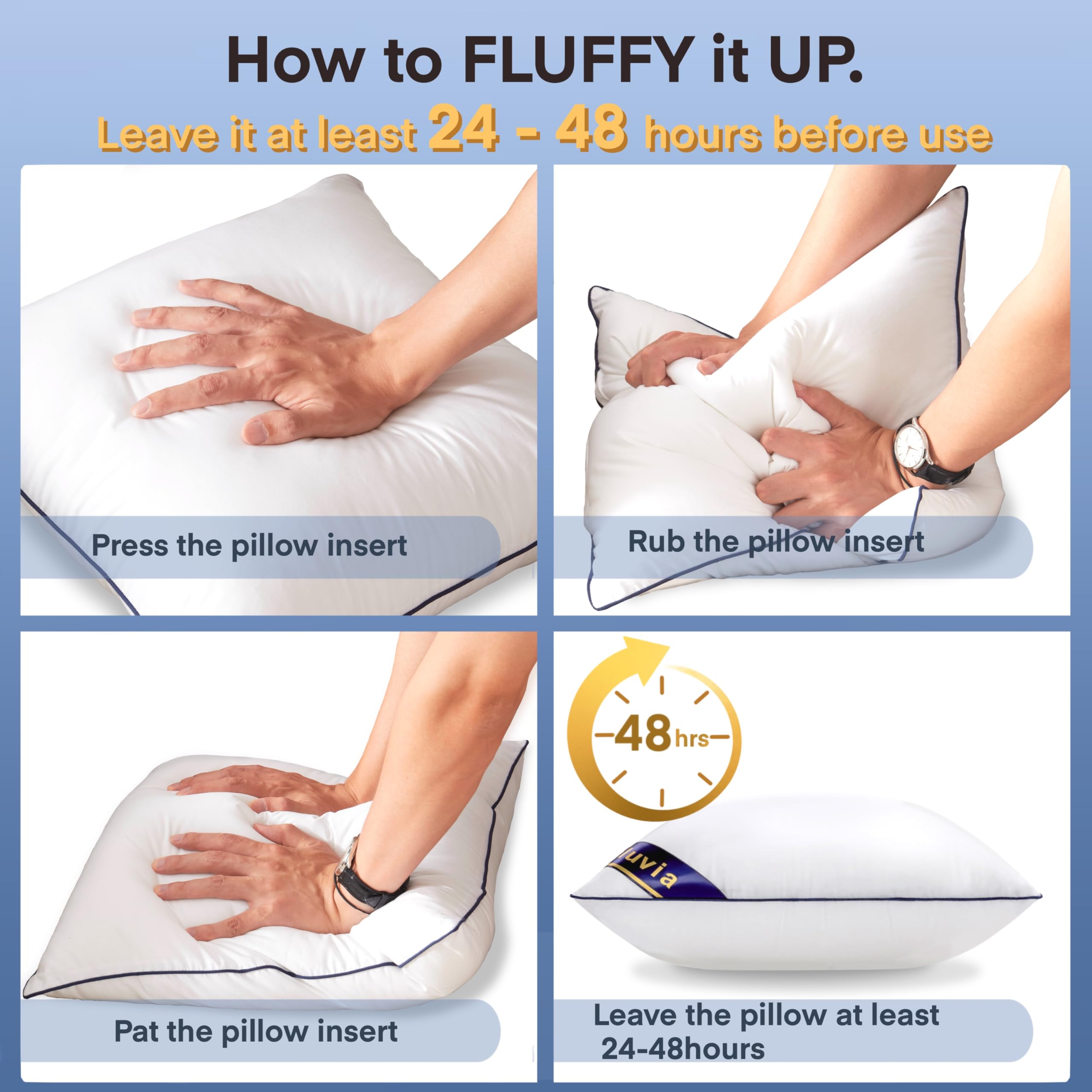 Siluvia pillow care instructions showing machine wash option.