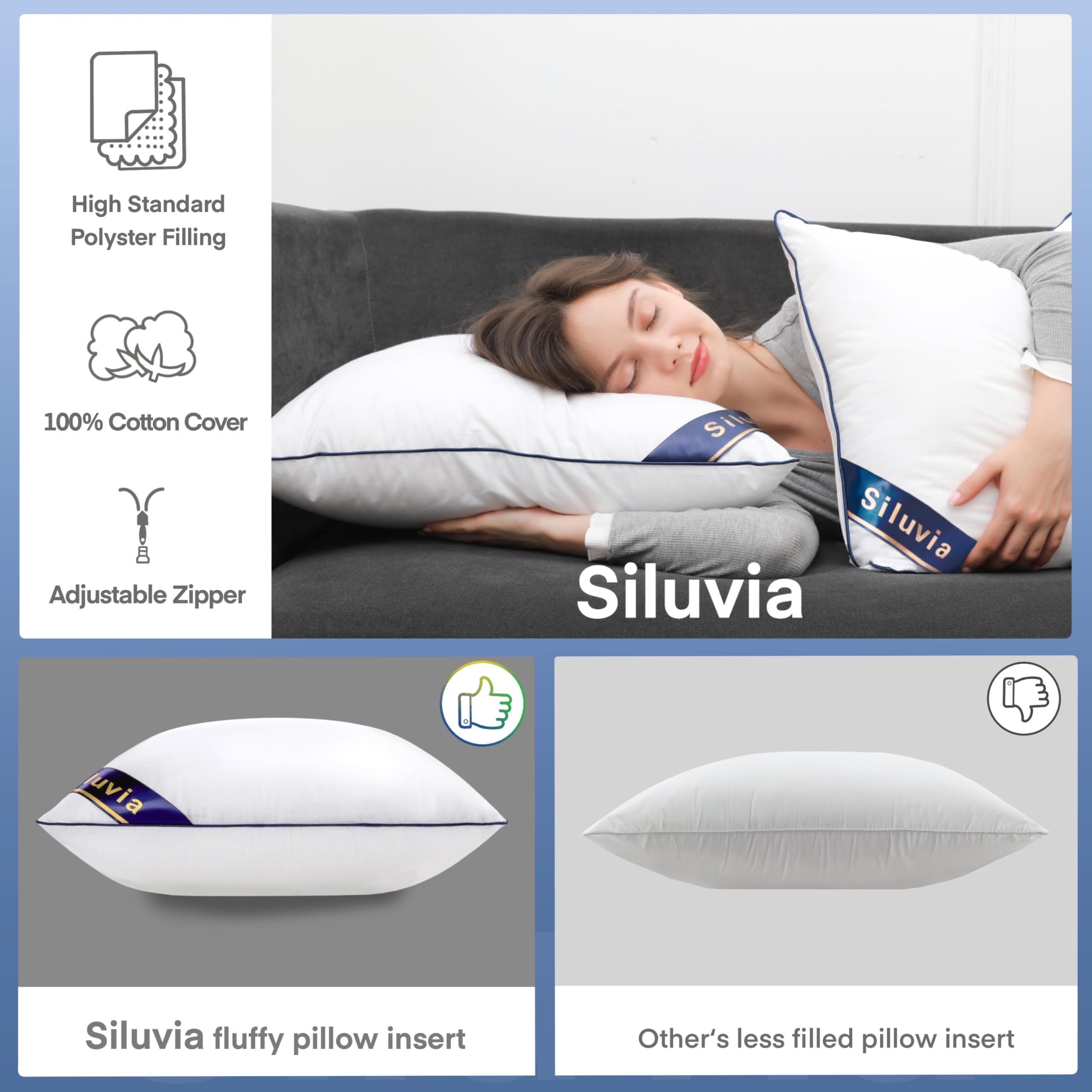 Siluvia pillow filling close-up highlighting quick rebound.