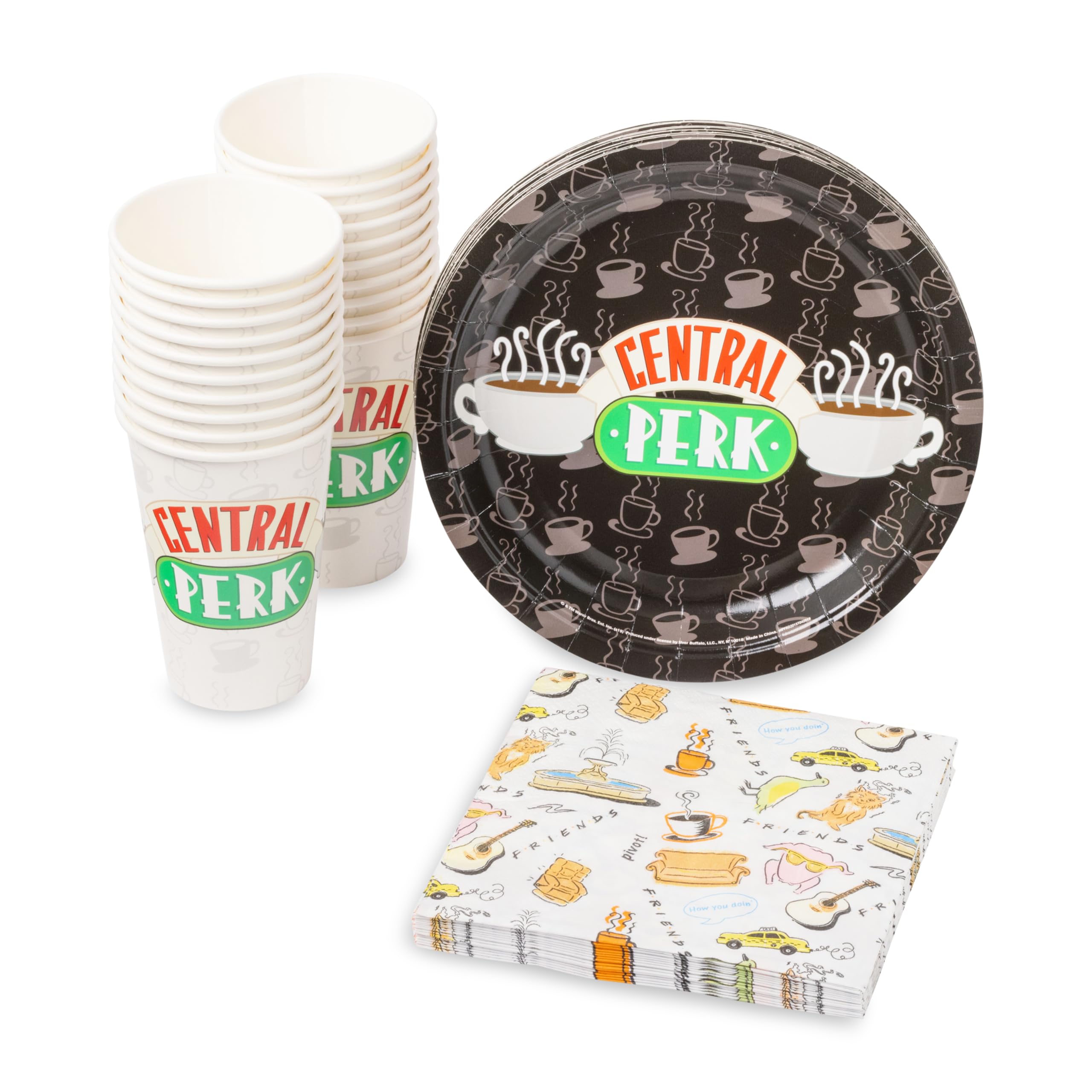 Silver Buffalo Central Perk 9-inch plates deliver quick, mess-free meals at themed parties.