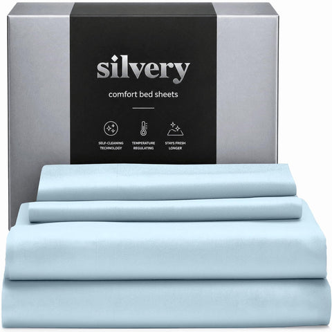 Silvery bed sheets ultra-soft fabric close-up showing plush comfort.