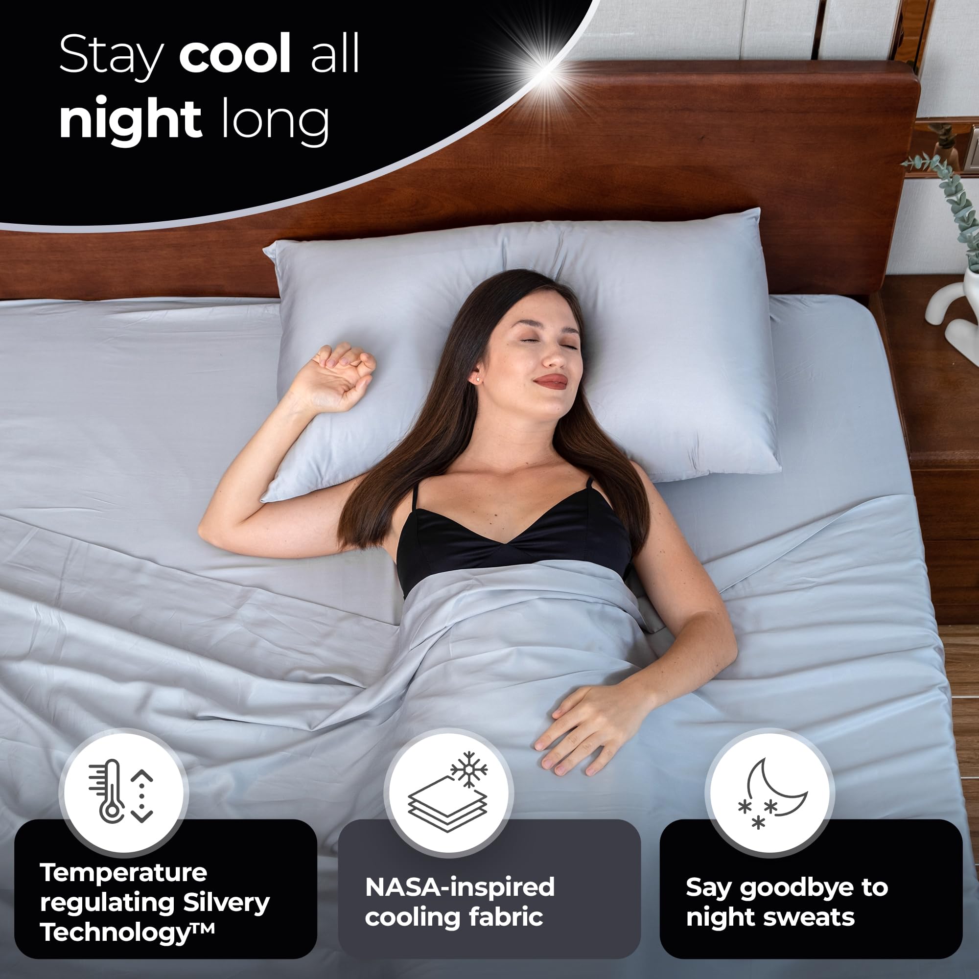 Silvery pillowcase breathes and wicks moisture for dry skin mornings