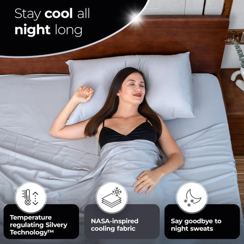 Silvery pillowcase breathes and wicks moisture for dry skin mornings