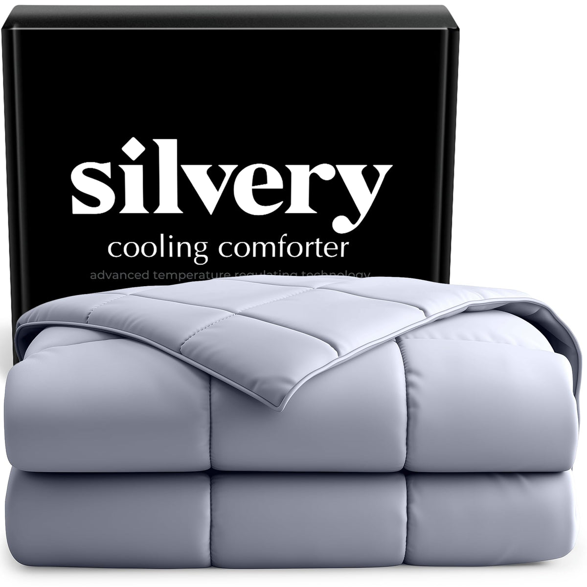 Silvery Cooling Comforter fabric close-up with silver-infused fibers regulating temperature.