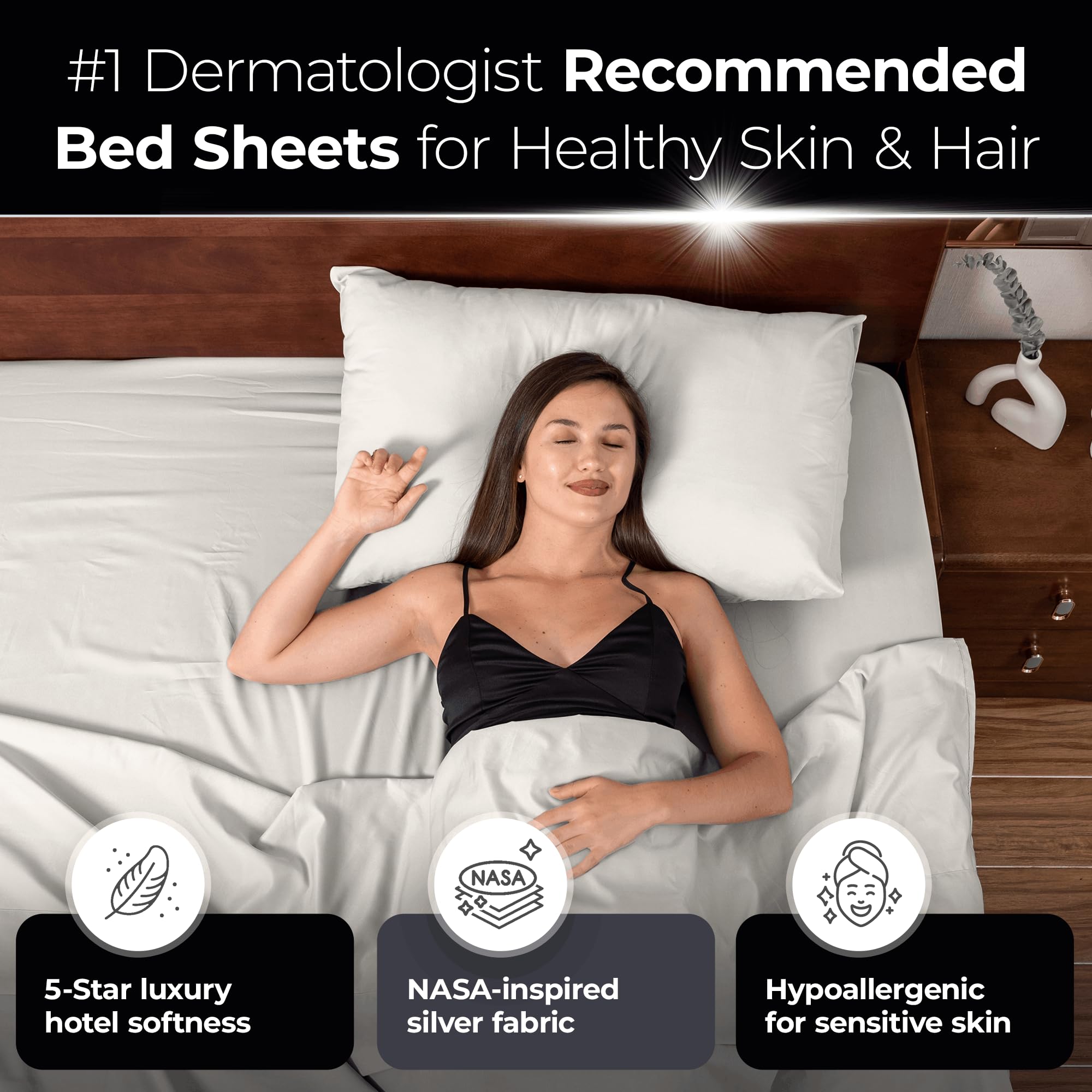 Silvery self-cleaning technology helps keep bedding fresher between washes.