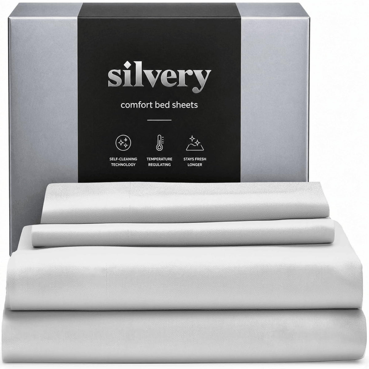 Silvery silver-infused bed-sheets closeup showing ultra-soft fabric for restful nights.