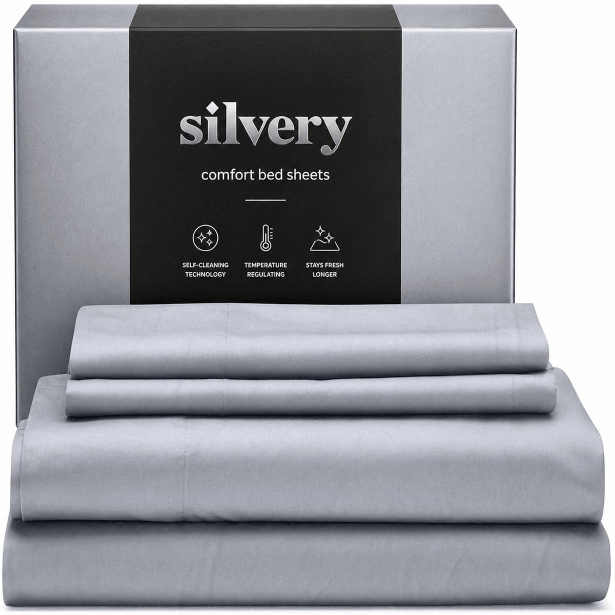 Silvery Silver Infused Bed Sheets Set close-up fabric reveals ultra-soft texture for smoother sleep.