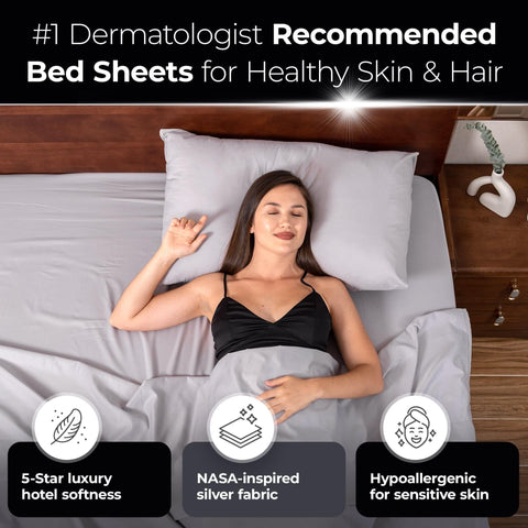Silvery Silver Infused Bed Sheets Set flat lay demonstrates premium weave for a clean, comfortable sleep.