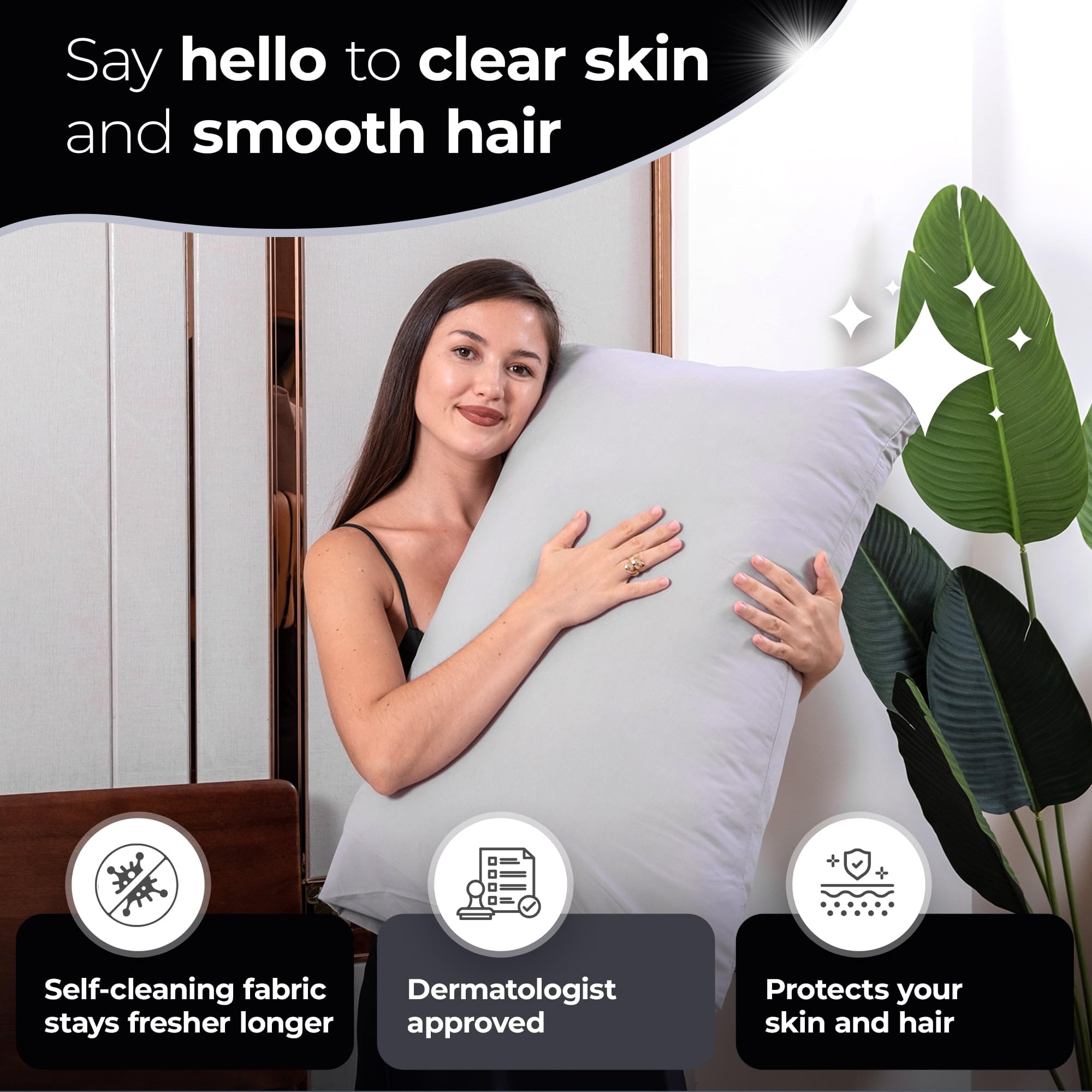 Silvery Silver Infused Bed Sheets Set wrinkle-free fit shows secure, tidy bed appearance.