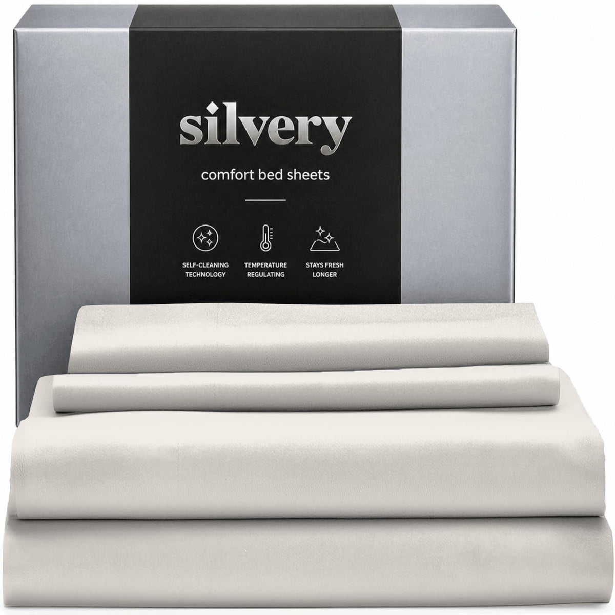 Silvery silver-infused bed sheets with ultra-soft fabric for cozy, restful nights.