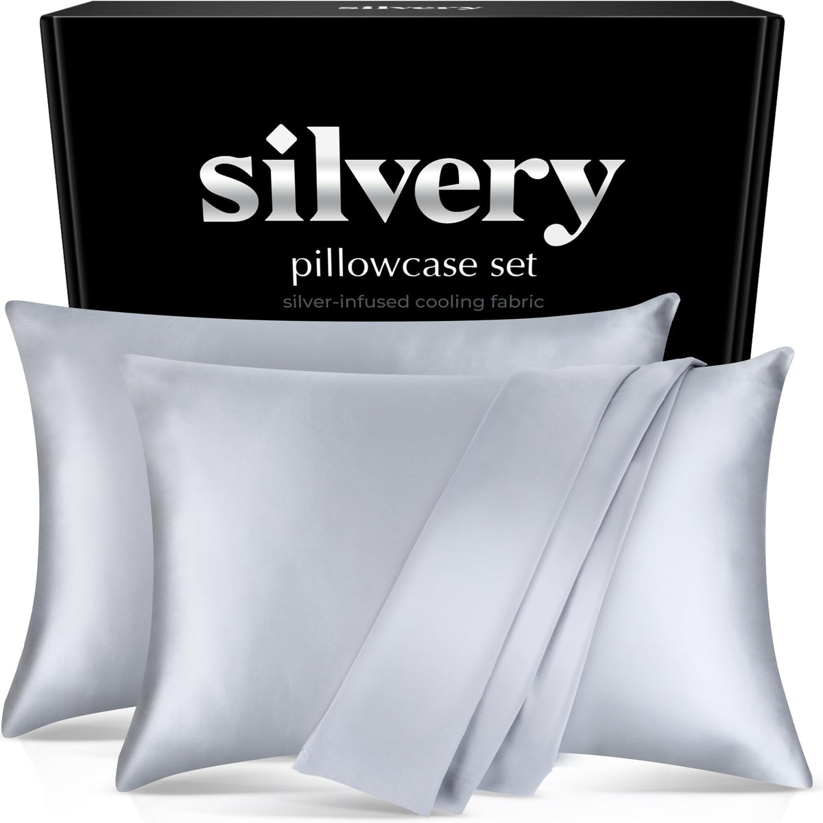 Silvery silver-infused pillowcase set on bed for cooler sleep
