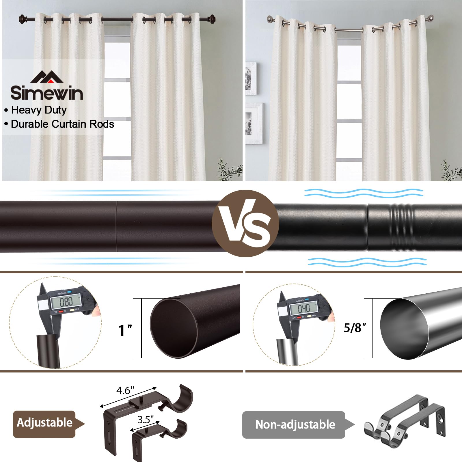 SIMEWIN bracket mount demonstrates sturdy support for drapes.