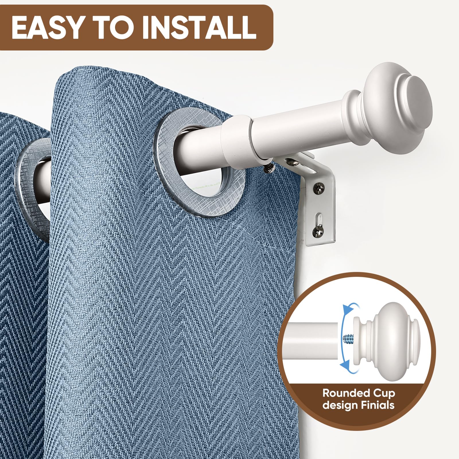 SIMEWIN 1 inch diameter curtain rod provides sturdy support for heavier drapes.