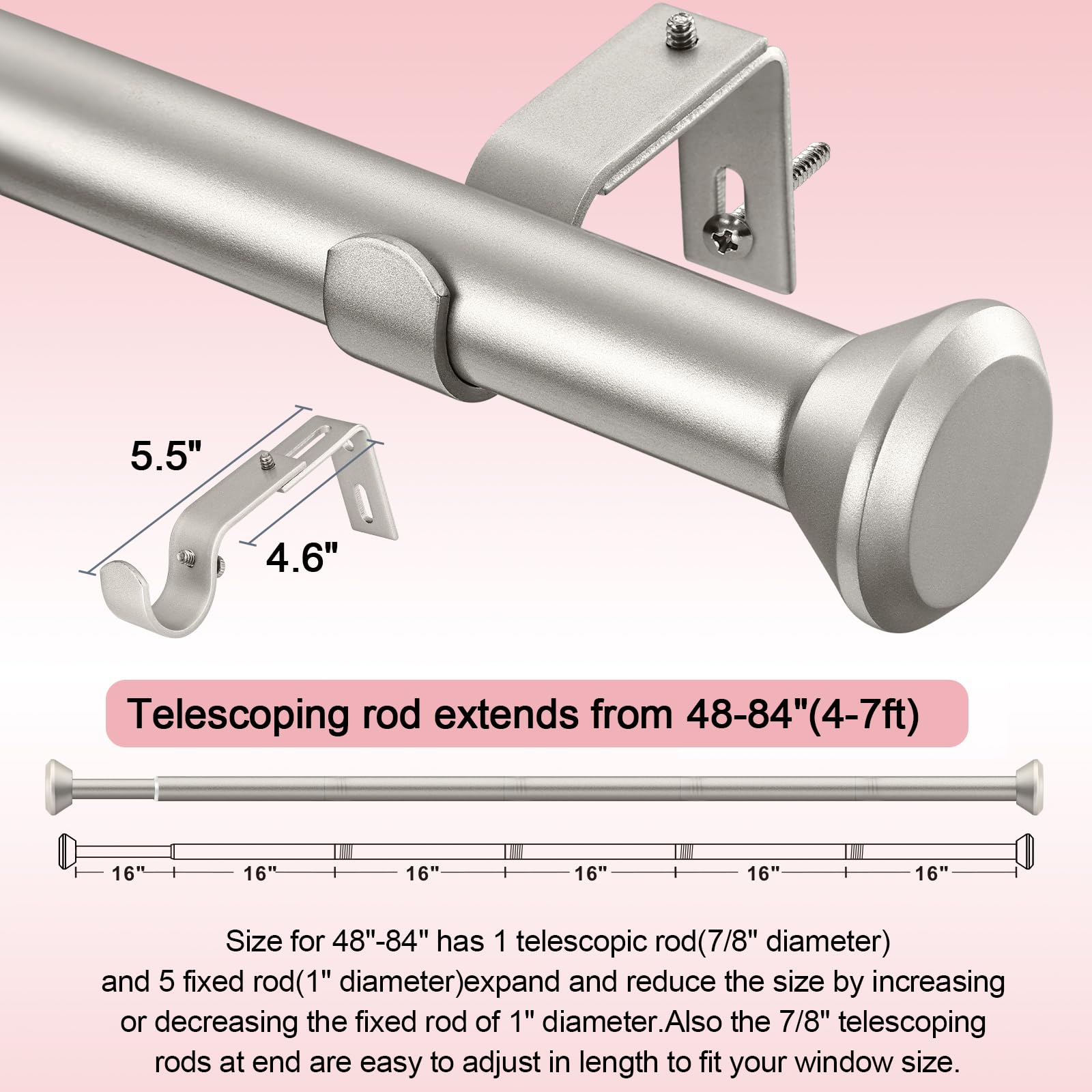SIMEWIN adjustable 16-inch telescoping section adapts to window size.