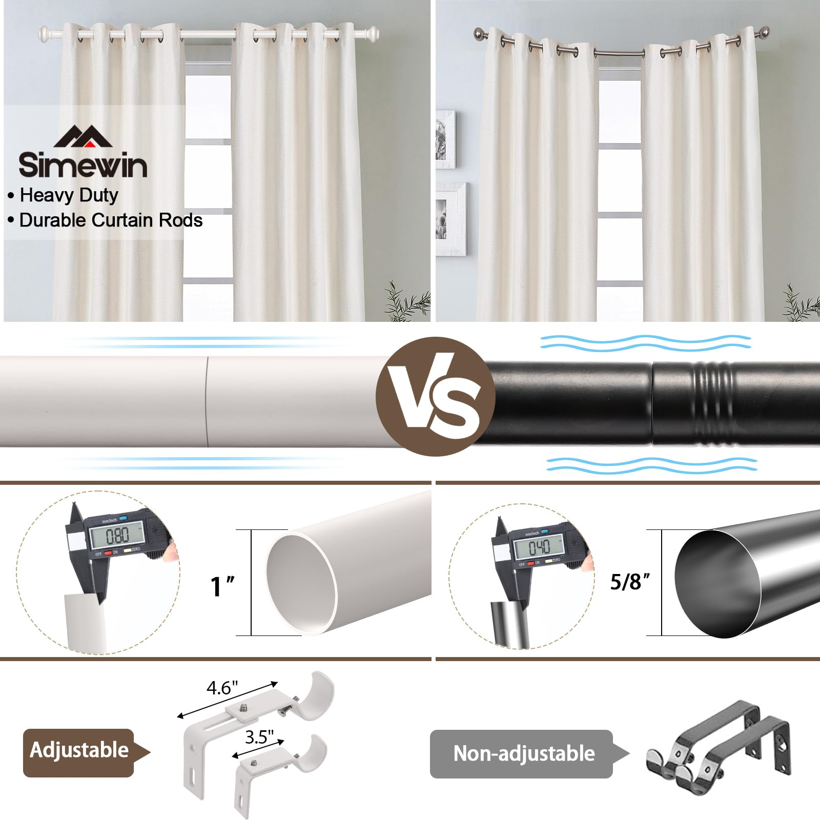 SIMEWIN adjustable curtain rod length lets you customize for each window.