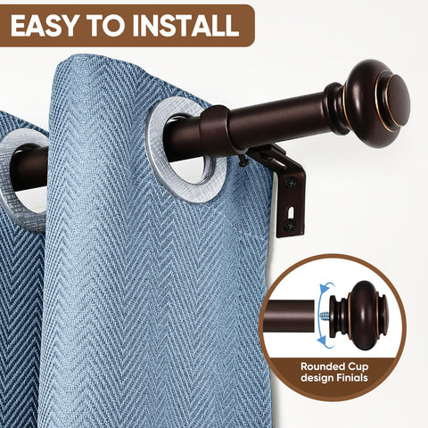 SIMEWIN adjustable bronze curtain rod close-up shows smooth finish and sturdy 1-inch diameter.