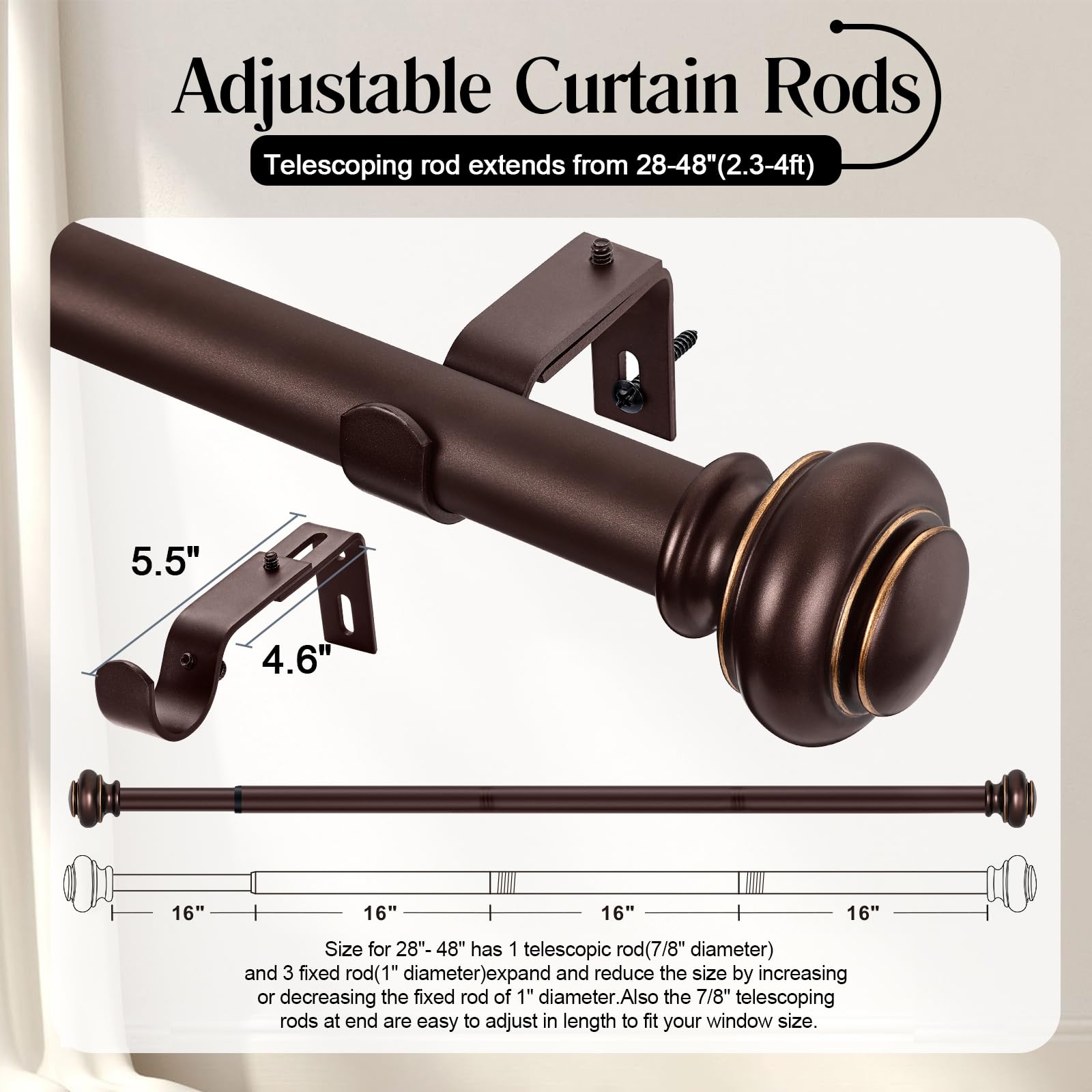 SIMEWIN contents shown: brackets, anchors, screws, and finials for a complete setup