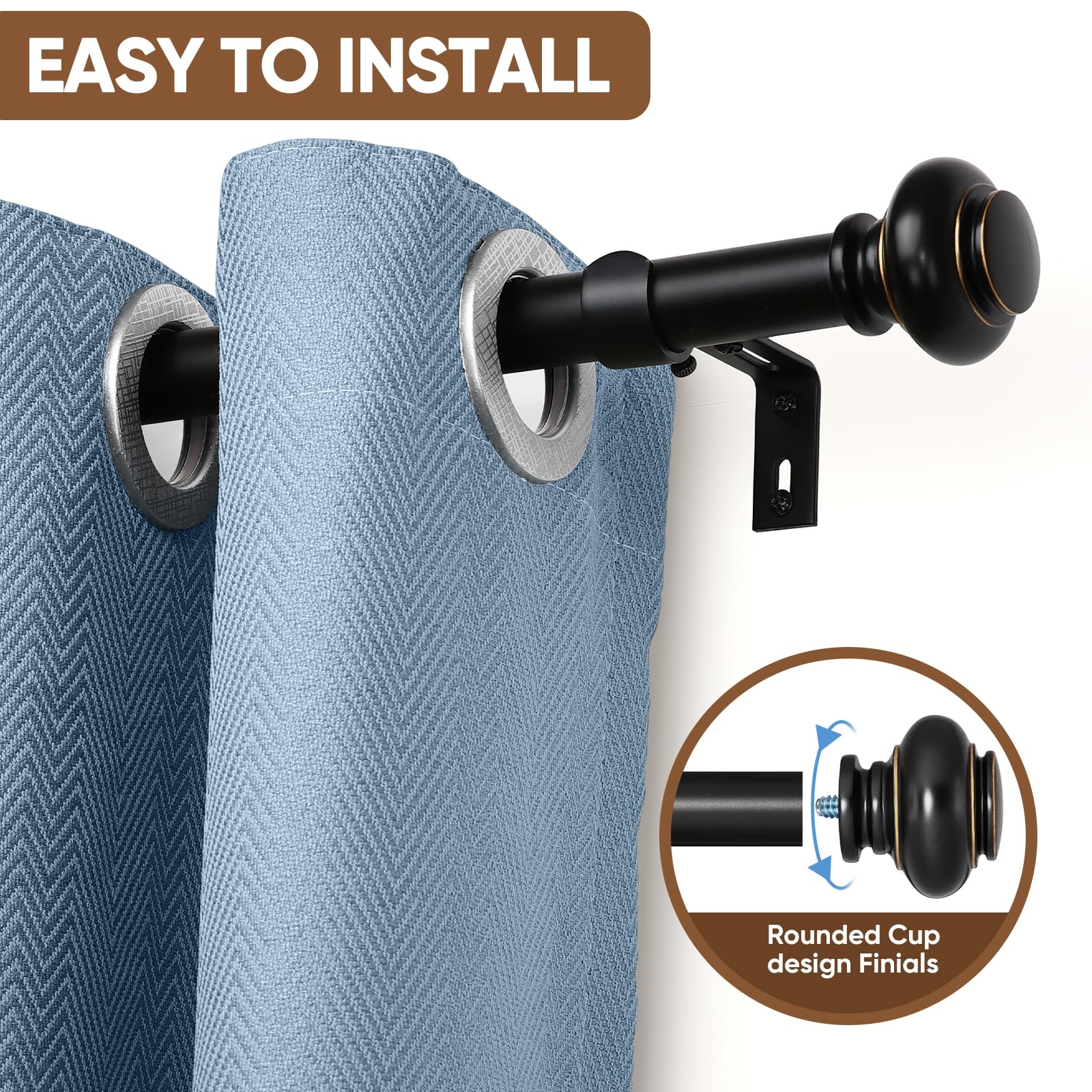 SIMEWIN 1-inch diameter rod offers heavy-duty support for durable drapery.