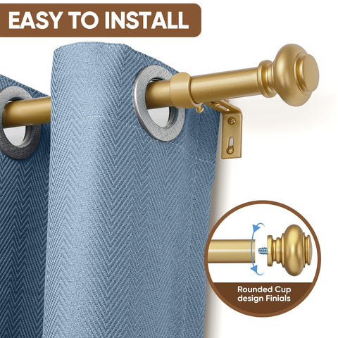 Classic finials on the SIMEWIN gold rod add timeless style