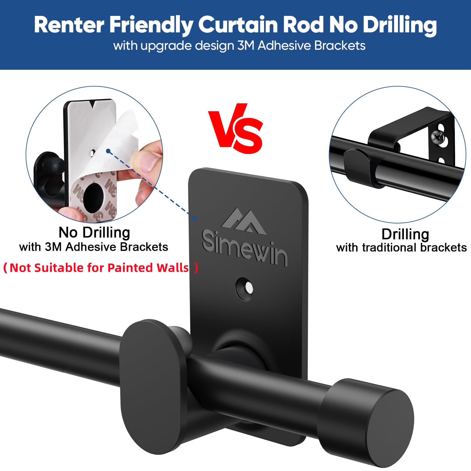 Easy two-step installation guide for SIMEWIN no-drill curtain rod