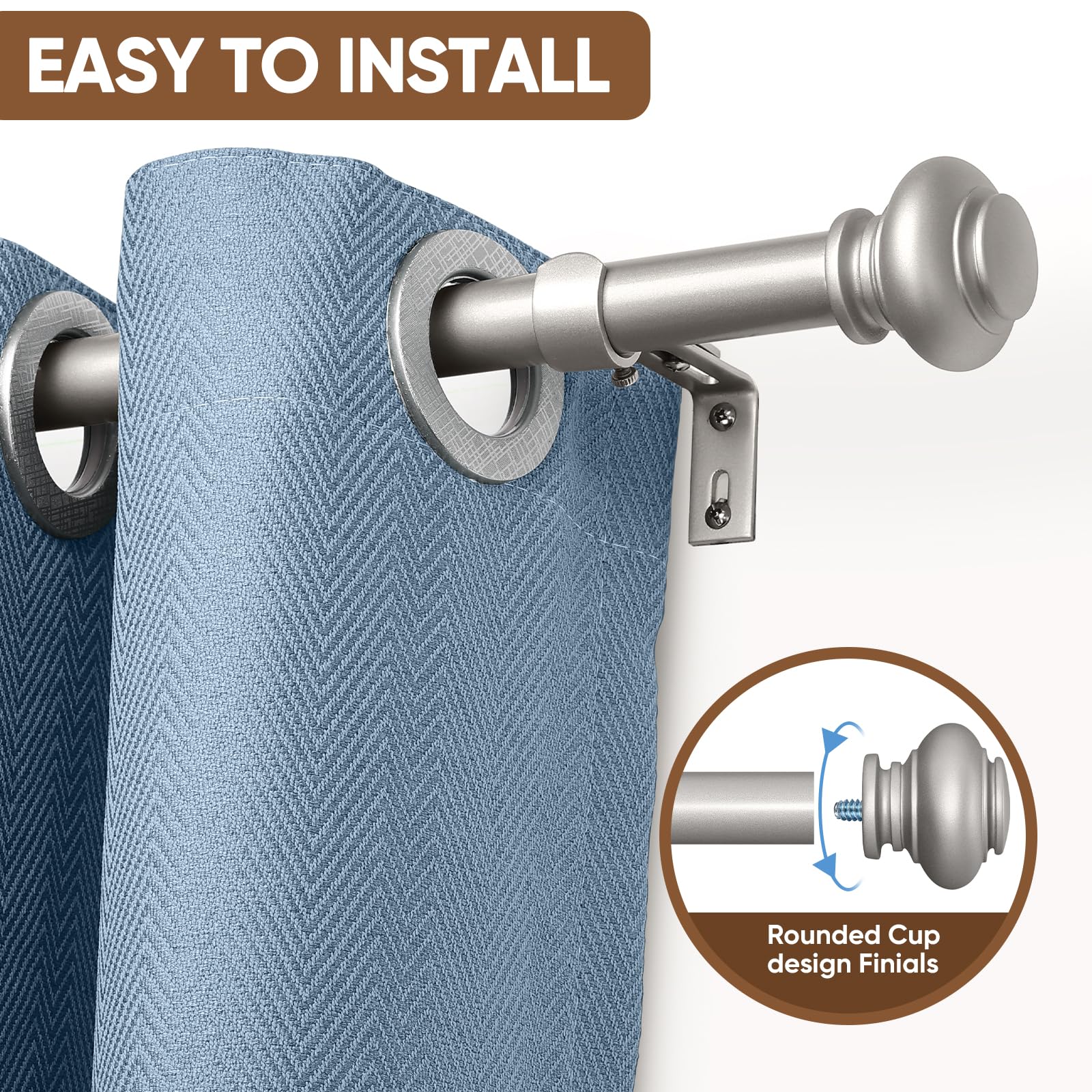 SIMEWIN silver curtain rod 1-inch diameter provides sturdy support for drapes.