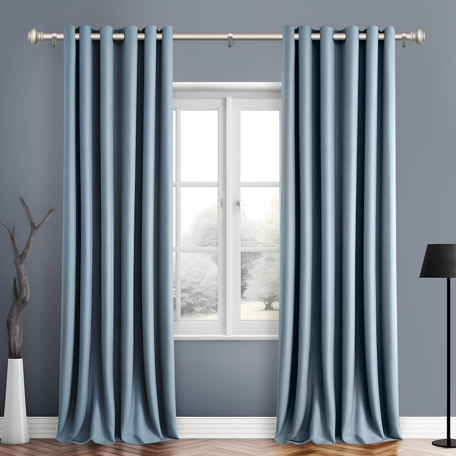 SIMEWIN silver curtain rod single-rod set for clean, simple mounting.