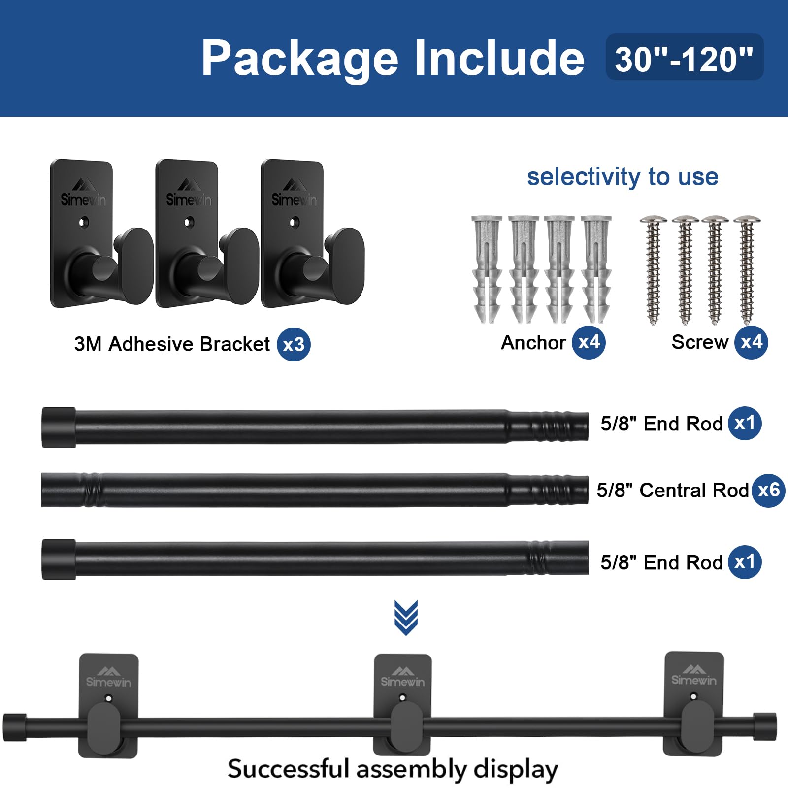 SIMEWIN rod compatible with smooth surfaces like glass and tiles